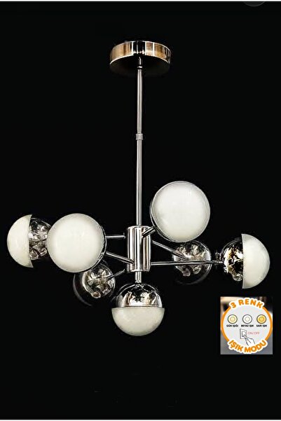 Bohem Aydınlatma 7 toplu solona 3 renk ledli krom salon avizesi trend modelle...