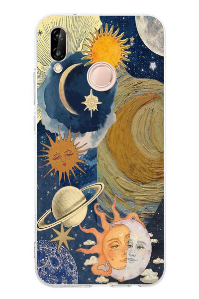 TechTree حافظة سيليكون مطبوع متوافقة مع هاتف هواوي P20 لايت بتصميم الكون والش...