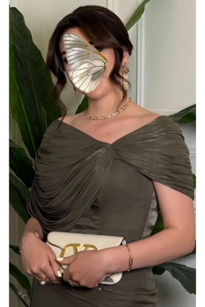 DEYARA FASHION Soft olive evening dress