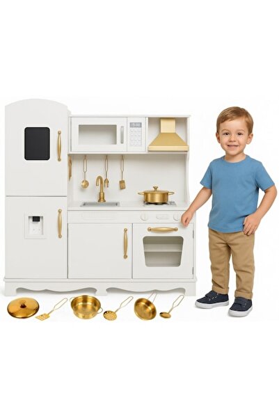 LikeSmart Premium Kitchen - Wooden Play Kitchen for Kids with Lights & Sounds, Microwave, Ice Dispen