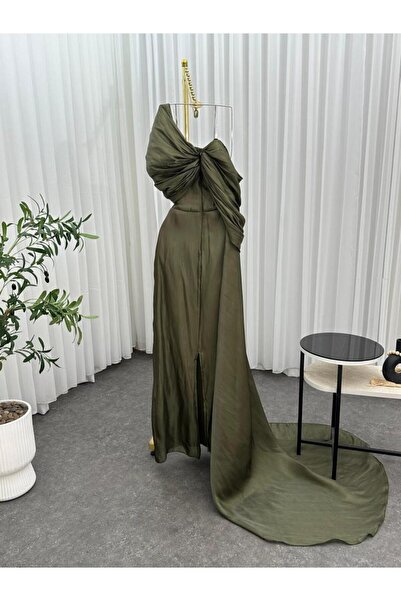 DEYARA FASHION Soft olive evening dress