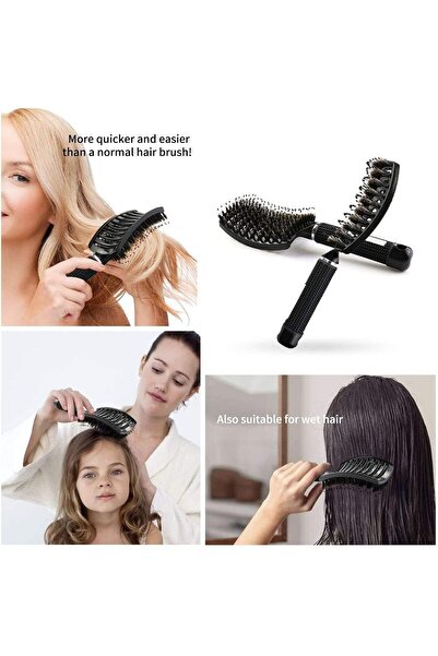 Best Ladies Women's Nylon Detangling Bristle Curved and Vented Scalp Massage Dry & Wet Hair Brush (Black