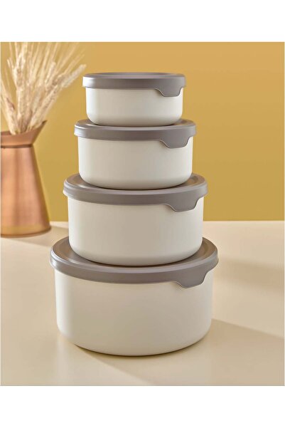 SUPERPUP Storage Container Round Set of 8 with Soft Lid Beige Food Freezer Food Container
