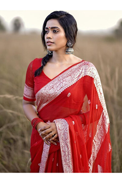 MYSMAR Red Lilan Saree - FFT1151 | Red