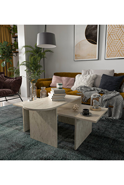 VM VERTEX MOBİLYA TERNİ ÇOK AMAÇLI OVAL ORTA SEHPA BOHEM TRAVERTEN 120