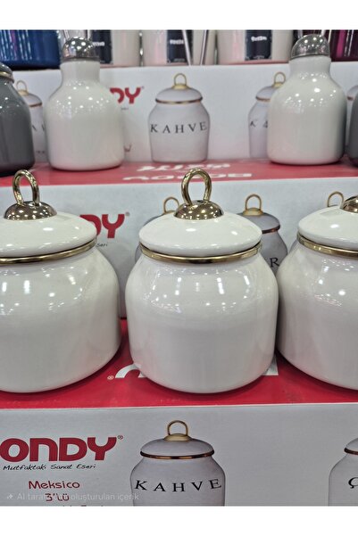 HomeNur Emaye 3'lü Kapaklı Krem Renkli 500cc Baharatlık