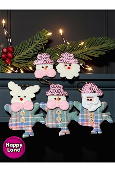 Happyland مجموعة زينة عيد الميلاد باللونين الوردي والأخضر، مجموعة زينة معلقة ...