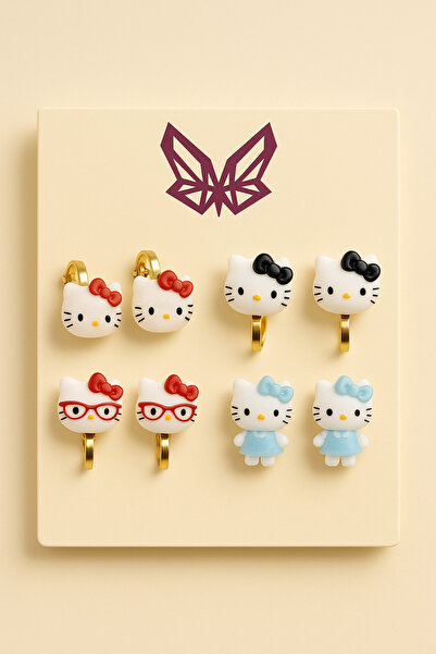 MakeWell Economic Package 4-Piece Bow Heart Flower Hello Kity Clover Cherry Designs Non-Pierced Earring Sets