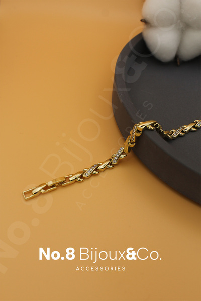 No.8 Bijoux&Co. Accessories Xuping 14K Altın Görünümlü Pavé Taş Detaylı Örgü ...