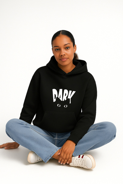 LORVEX Hanorac unisex supradimensionat cu imprimeu Dark and Cat tricou