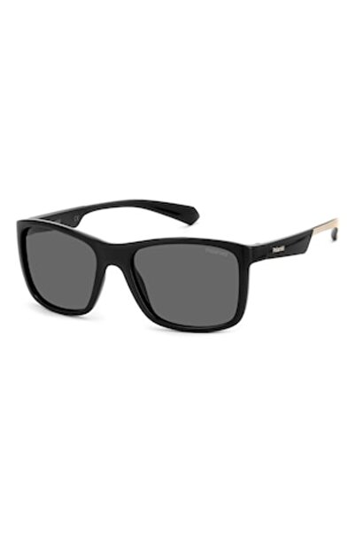 Polaroid square sunglasses with solid lenses, Black, 49-16-130