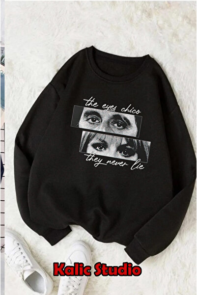 Kalic Studio Eyes Don'T Lie Oversized Sweatshirt Crew Neck Black