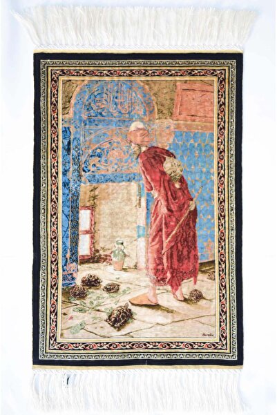 KilimCo. Kaplumbağa Terbiyecisi Desenli Saf İpek El Dokuma Duvar Halısı (33x5...