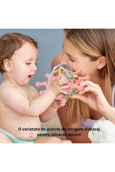 algoshop Baby teething toy, interactive rattle ball for motor skills, gum ring, silicone sensory pacifier