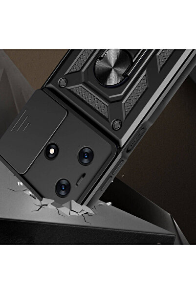 zore Tecno Spark 10 4g Case Magnetic Stand Camera Protection Senk Sliding Vega Cover - Black