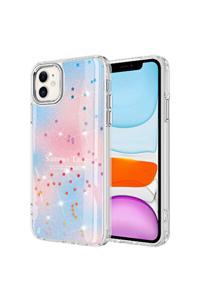 zore iPhone 11 Compatible Glitter Patterned Shiny Senk Task Case-Blue