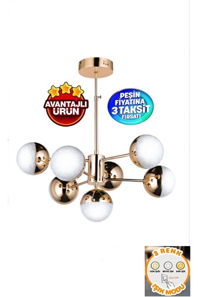 Bohem Aydınlatma 7 toplu solona 3 renk ledli gold salon avizesi trend modelle...