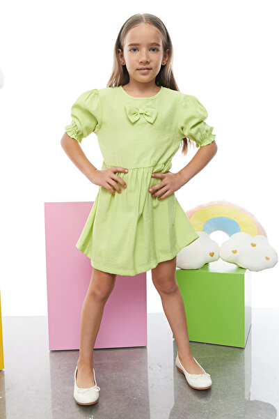 PAULMARK فستان للفتيات بحزام مطاطي في الخصر مع تفاصيل الشريط