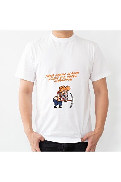 Çılgıntrend Miner Cartoon T-Shirt - "I'Ll Dig You a Hole You'Ll Look Great in It" Funny White Tee