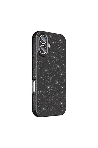 zore iPhone 16 Plus Case Camera Protected Glitter Luxury Senk Cotton Cover - Black