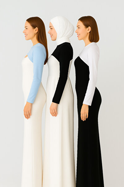 mirach Οικονομικό Σετ ελαστικό ύφασμα τεμαχίων με λαιμόκοψη με λαιμόκοψη με μανίκια μπλε λευκό μαύρο ελαστικό σώμα 3-λειτουργικό