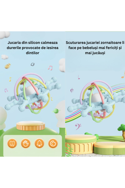 algoshop Teething toy babies, interactive rattle ball for motor skills, gum ring, silicone sensory pacifier