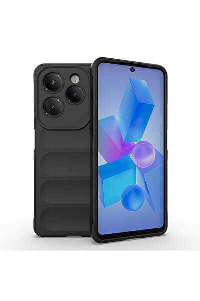 zore Infinix Hot 40 Pro Case Flexible Tpu Hollowed Out Back Surface Design Senk Ethnic Silicone Cover - Black