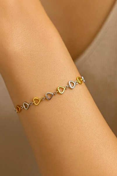 GN ACCESSORY İçi Boş Kalpli Asansörlü Çelik Zincir Bileklik, Günlük+ Hediye+ ...