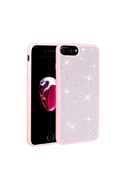 zore iPhone 7 Plus Case Shiny Stone Design Senk Ston Cover - Pink