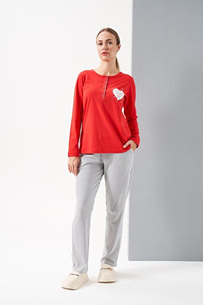 Relax Mode Kadın Kırmızı Patlı Pijama Takımı - 28062R