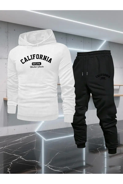 Soothing Space California Printed Hooded Fleece Unisex Tracksuit Set
