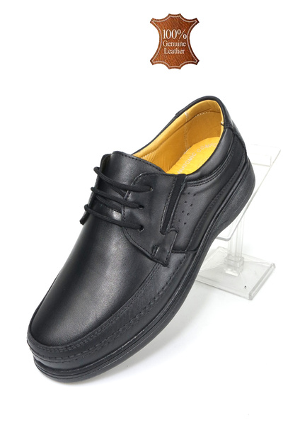 Wallerjon Men's Inner Outer Genuine Leather Orthopedic Comfortable Flexible Daily Dad Shoes