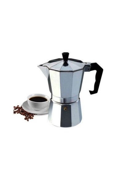 THK ® Espresso Maker for 6 Coffee Cups, Camping, Cylinder, Stove, Aluminum 17cm, Silver, Black