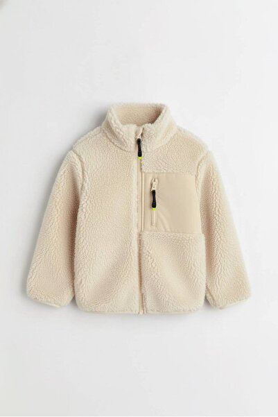 La ciel Paris Hei Unisex Children's Cotton Cream-Colored Fleece Zippered Pocket Plush-Looking Coat