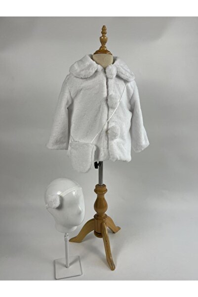 miaras baby Girl's Bandana Plush Coat with Pompom Detail