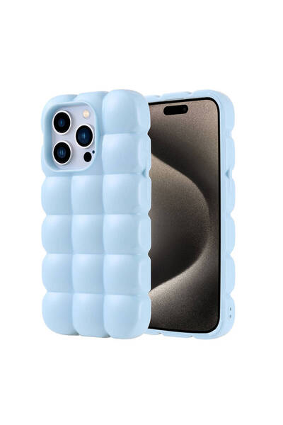 zore iPhone 15 Pro Case Glossy Flexible Silicone Senk Dom Dom Cover - Blue