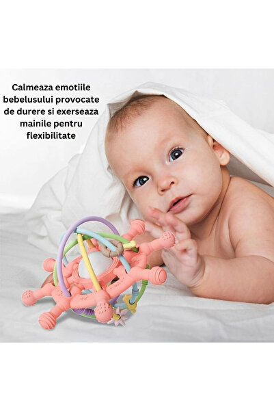 algoshop Baby teething toy, interactive rattle ball for motor skills, gum ring, silicone sensory pacifier