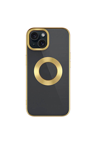 zore iPhone 15 Plus Compatible Single Camera Frame with Logo Displaying Senk Omega Case-Rose Gold