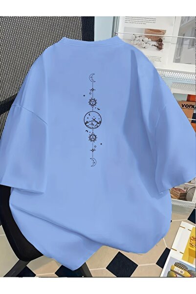 Eritqaa Unisex Oversized T-Shirt Astro Mountain Pattern (Back Printed)