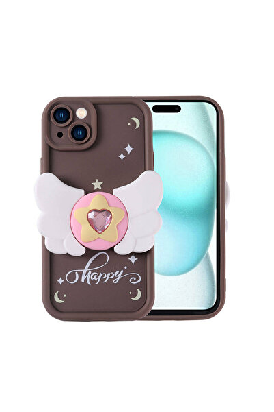 zore iPhone 15 Plus Case with Camera Protection and Figure Design Senk Kapya Cover-Dark Brown