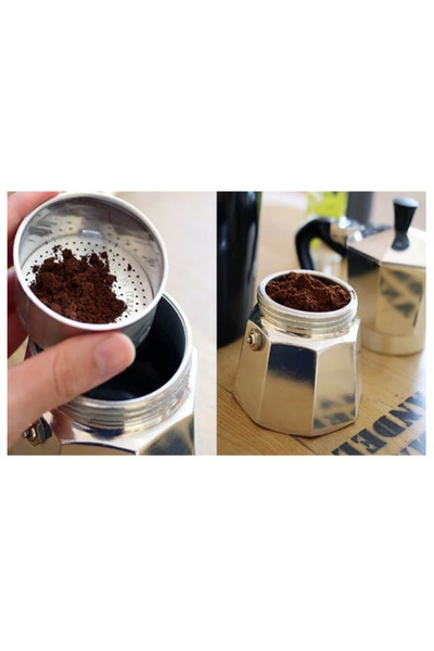 THK ® Espresso Maker for 6 Coffee Cups, Camping, Cylinder, Stove, Aluminum 17cm, Silver, Black