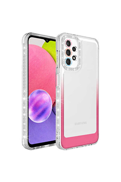 zore Galaxy A13 4g Case with Glitter and Color Transition Design Lens Protection Senk Park Cover - White-Pink