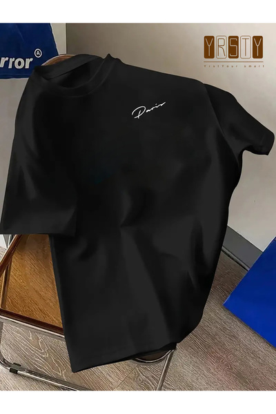 Eritqaa تي شيرت للجنسين قصة فضفاضة مكتوب عليه باريس