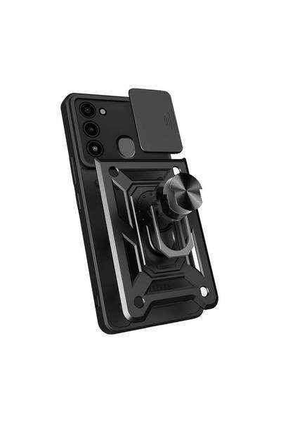 zore Tecno Spark 8C Case Magnetic Stand Camera Protection Senk Sliding Vega Cover - Black