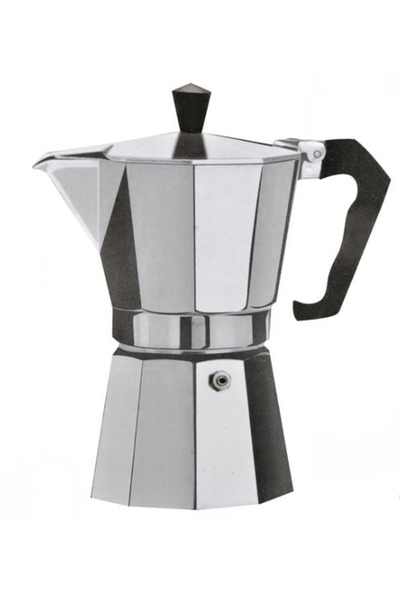 THK ® Espresso Maker for 6 Coffee Cups, Camping, Cylinder, Stove, Aluminum 17cm, Silver, Black