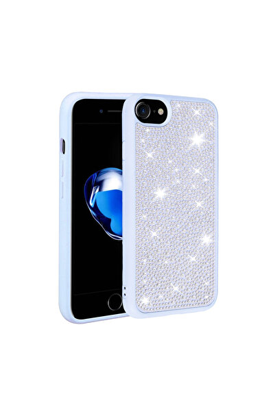 zore iPhone 8 Case Shiny Stone Design Senk Ston Cover - Blue Light