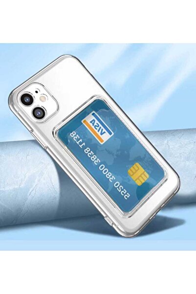 zore iPhone 11 Compatible Card Holder Transparent Senk Setra Clear Silicone Case-No Color