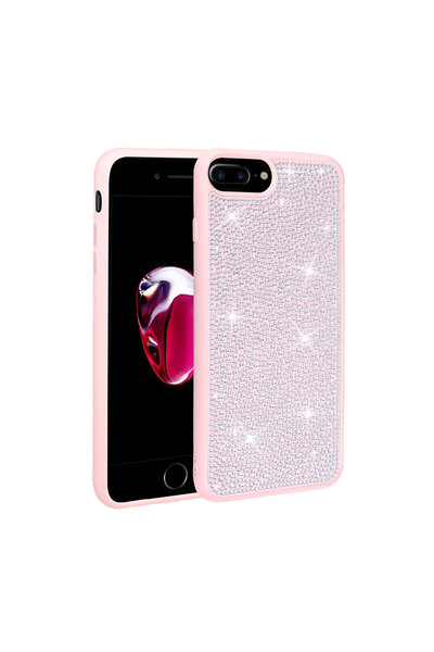 zore iPhone 8 Plus Case Shiny Stone Design Senk Ston Cover - Pink