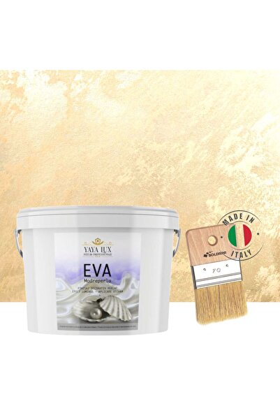 YaYa Color Luxury Decorative Paint Set, Eva Madreperla, Champagne Beige, 2 Liters and 70 mm Brush