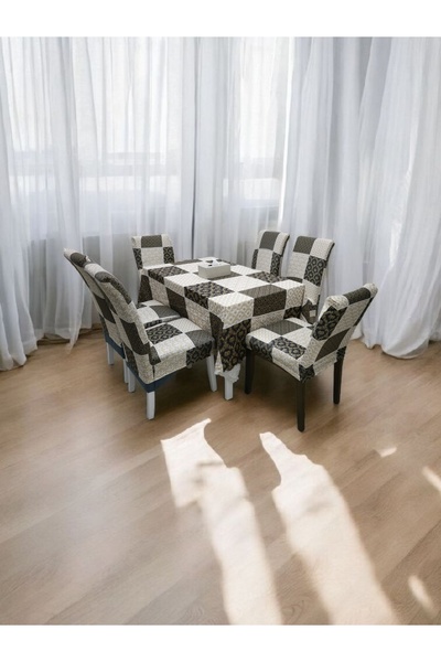 Saf By Arams مجموعة أغطية طاولة وكراسي الطعام، 6 مقاعد، تصميم قابل للتمدد، غطاء طاولة واحد مع 6 أغطية كراسي.